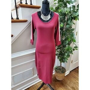 NWT Redfox Women's Maroon Polyester Scoop Neck Long Sleeve Knee Length Dress L